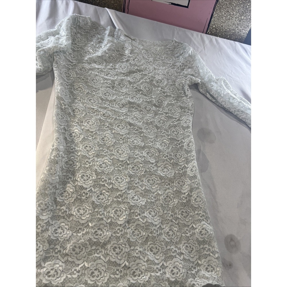 Free People Mint Green Lace Long Sleeve Medium Whimsical‎ Boho Stretch Sexy 463